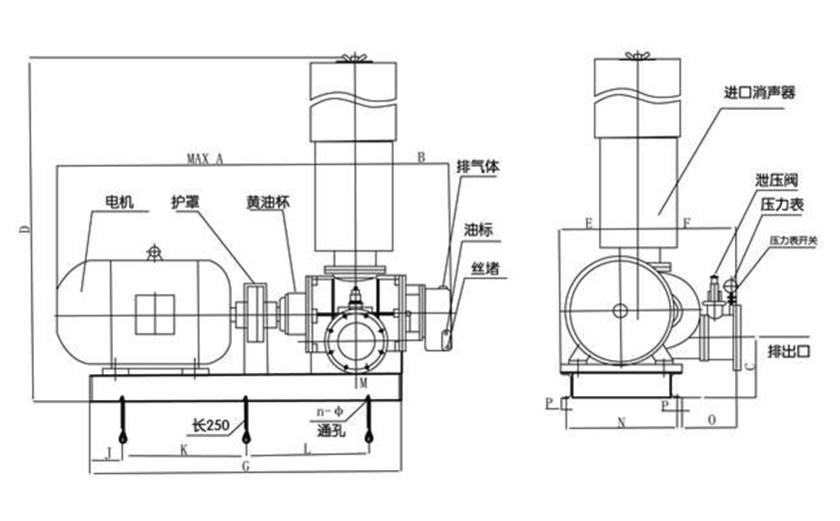 FSR普通羅茨鼓風機結(jié)構(gòu)圖（直聯(lián)傳動）